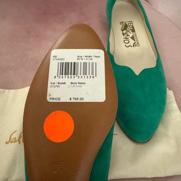 NWT Salvatore Ferragamo Turchina Ballet Flats Shoes in Green - Picture 7 of 8